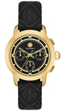 Tory Burch The Tory Chronograph Black Dial Black Leather Strap Watch for Women - TBW1055 Authentic Buy Shop Now