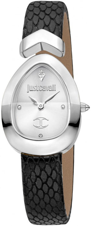 Just Cavalli Diversa Snake Silver Dial Black Leather Strap Watch for Women - JC1L321L0015 Authentic Buy Shop Now