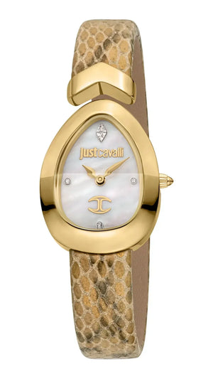 Just Cavalli Diversa Snake Mother of Pearl Dial Brown Leather Strap Watch for Women - JC1L321L0025 Authentic Buy Shop Now