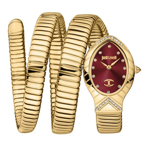 Just Cavalli Classico Lungo Red Dial Gold Steel Strap Watch for Women - JC1L248M0035 Authentic Buy Shop Now