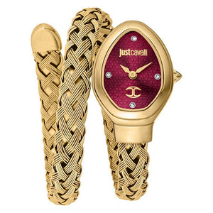 Just Cavalli Novara Red Dial Gold Steel Strap Watch for Women - JC1L264M0035 Authentic Buy Shop Now