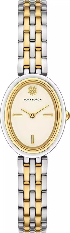 Tory Burch Oval White Dial Two Tone Steel Strap Watch for Women - TBW6033 Authentic Buy Shop Now