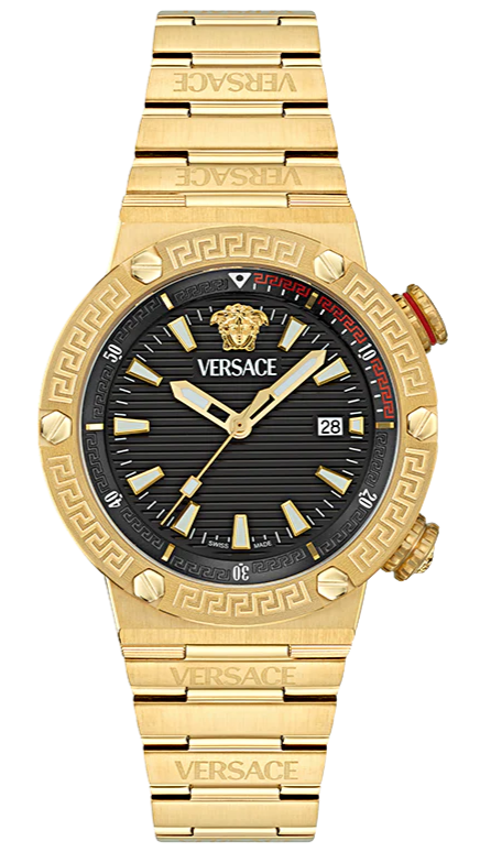 Versace Greca Logo Quartz Black Dial Gold Steel Strap Watch for Men - VE8G00624 Authentic Buy Shop Now