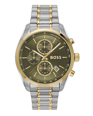 Hugo Boss Grand Prix Chronograph Green Dial Two Tone Steel Strap Watch for Men - 1514227 Authentic Buy Shop Now