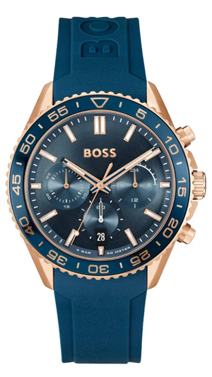 Hugo Boss Runner Chronograph Blue Dial Blue Silicone Strap Watch for Men - 1514169 Authentic Buy Shop Now