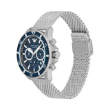 Emporio Armani Diver Chronograph Blue Dial Silver Mesh Strap Watch for Men - AR11587 Authentic Buy Shop Now