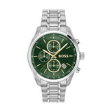 Hugo Boss Grand Prix Chronograph Green Dial Silver Steel Strap Watch for Men - 1514266 Authentic Buy Shop Now