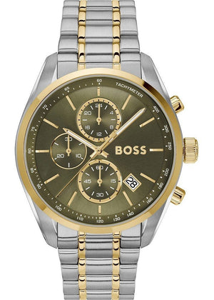 Hugo Boss Grand Prix Chronograph Green Dial Two Tone Steel Strap Watch for Men - 1514227 Authentic Buy Shop Now