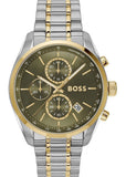Hugo Boss Grand Prix Chronograph Green Dial Two Tone Steel Strap Watch for Men - 1514227 Authentic Buy Shop Now