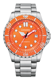 Citizen Mechanical Automatic Orange Dial Silver Steel Strap Watch for Men - NJ0128-80X Authentic Buy Shop Now