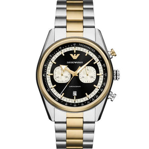 Emporio Armani Racer Chronograph Black Dial Two Tone Steel Strap Watch for Men - AR11678 Authentic Buy Shop Now