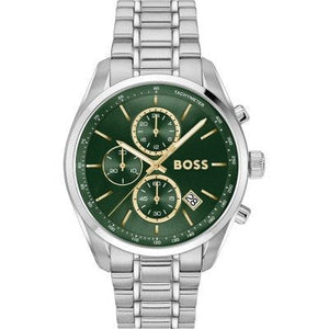 Hugo Boss Grand Prix Chronograph Green Dial Silver Steel Strap Watch for Men - 1514266 Authentic Buy Shop Now