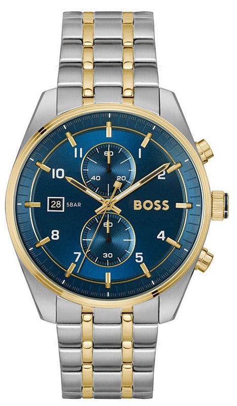 Hugo Boss Skytraveller Chronograph Blue Dial Two Tone Steel Strap Watch for Men - 1514247 Authentic Buy Shop Now