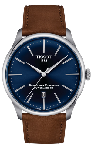 Tissot Chemin des Tourelles Automatic Powermatic 80 Blue Dial Brown Leather Strap Watch for Men - T139.407.16.041.00 Authentic Buy Shop Now