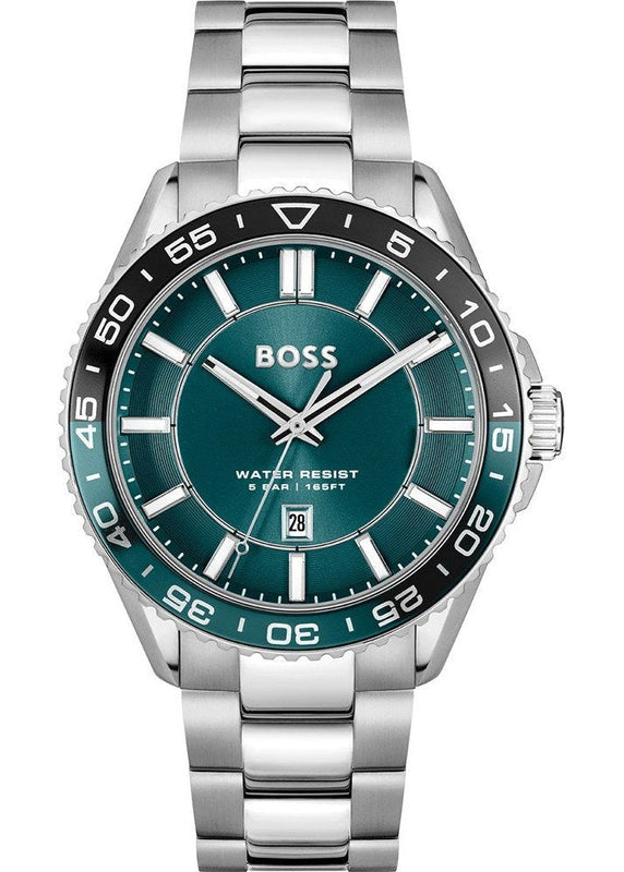 Hugo Boss Runner 3H Green Dial Silver Steel Strap Watch for Men - 1514208 Authentic Buy Shop Now