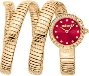 Just Cavalli Enchanting Red Dial Gold Steel Strap Watch for Women - JC1L302M0035 Authentic Buy Shop Now