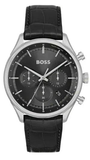 Hugo Boss Gregor Chronograph Black Dial Black Leather Strap Watch for Men - 1514049 Authentic Buy Shop Now