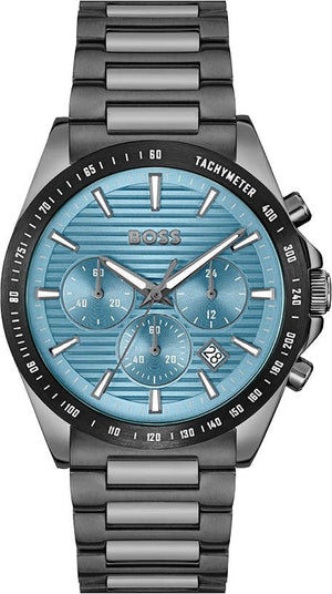 Hugo Boss Strike Chronograph Blue Dial Black Steel Strap Watch for Men - 1514242 Authentic Buy Shop Now