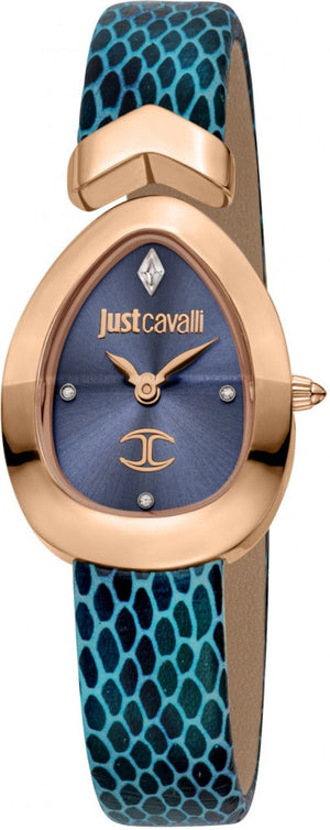 Just Cavalli Diversa Snake Blue Dial Blue Leather Strap Watch for Women - JC1L321L0055 Authentic Buy Shop Now