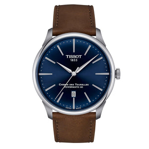 Tissot Chemin des Tourelles Automatic Powermatic 80 Blue Dial Brown Leather Strap Watch for Men - T139.407.16.041.00 Authentic Buy Shop Now
