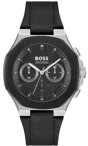 Hugo Boss Taper Chronograph Black Dial Black Leather Strap Watch for Men - 1514085 Authentic Buy Shop Now