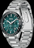 Hugo Boss Strike Chronograph Green Dial Silver Steel Strap Watch for Men - 1514241 Authentic Buy Shop Now