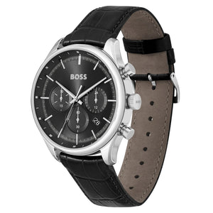 Hugo Boss Gregor Chronograph Black Dial Black Leather Strap Watch for Men - 1514049 Authentic Buy Shop Now