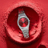 D1 Milano Ultra Thin Red Dial Silver Steel Strap Watch for Men - D1-UTBJ05 Authentic Buy Shop Now