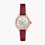 Emporio Armani Mia Mother of Pearl Dial Red Leather Strap Watch for Women - AR11646 Authentic Buy Shop Now