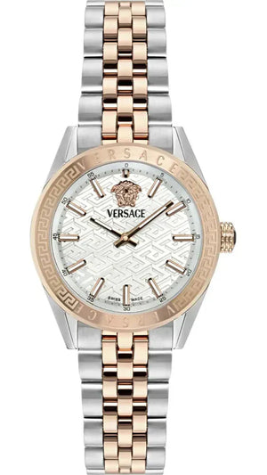 Versace V-Code Analog White Dial Two Tone Steel Strap Watch for Women - VE8I00624 Authentic Buy Shop Now