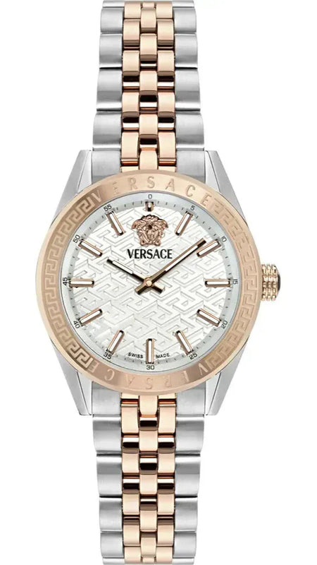 Versace V-Code Analog White Dial Two Tone Steel Strap Watch for Women - VE8I00624 Authentic Buy Shop Now