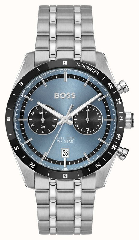 Hugo Boss Tourmaster Chronograph Blue Dial Silver Steel Strap Watch for Men - 1514286 Authentic Buy Shop Now