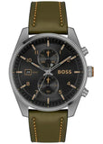 Hugo Boss Skytraveller Chronograph Black Dial Green Leather Strap Watch for Men - 1514148 Authentic Buy Shop Now