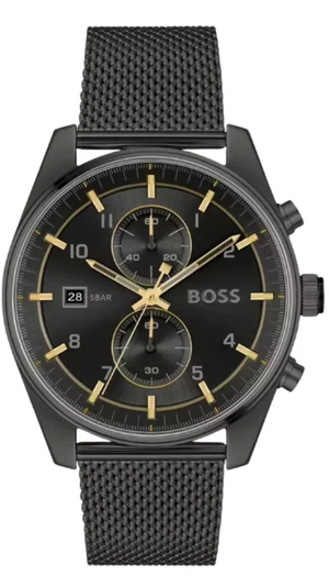 Hugo Boss Skytraveller Chronograph Black Dial Black Mesh Strap Watch for Men - 1514150 Authentic Buy Shop Now
