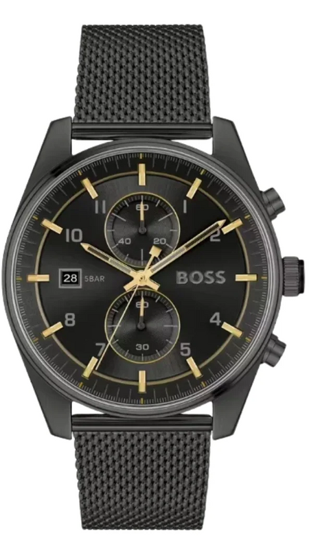 Hugo Boss Skytraveller Chronograph Black Dial Black Mesh Strap Watch for Men - 1514150 Authentic Buy Shop Now