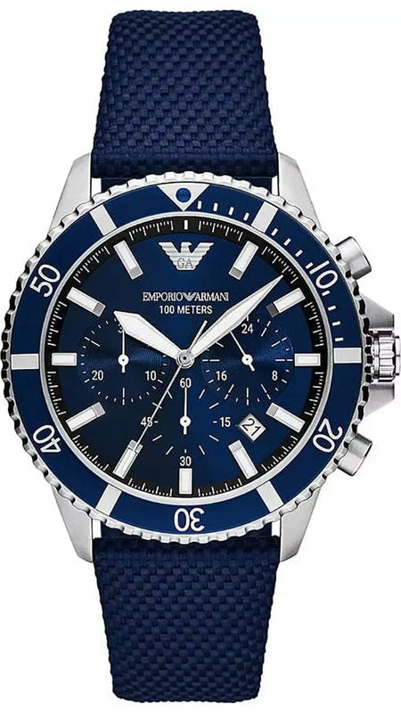 Emporio Armani World Explorer Chronograph Blue Dial Blue Nylon Strap Watch for Men - AR11588 Authentic Buy Shop Now
