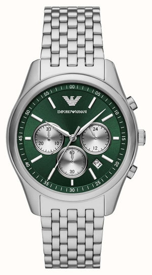 Emporio Armani Antonio Chronograph Green Dial Silver Steel Strap Watch for Men - AR11581 Authentic Buy Shop Now
