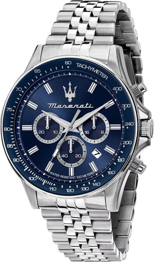 Maserati SFIDA Chronograph Blue Dial Silver Steel Strap Watch for Men - R8873640025 Authentic Buy Shop Now