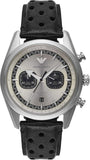 Emporio Armani Racer Chronograph Silver Dial Black Leather Strap Watch for Men - AR11677 Authentic Buy Shop Now