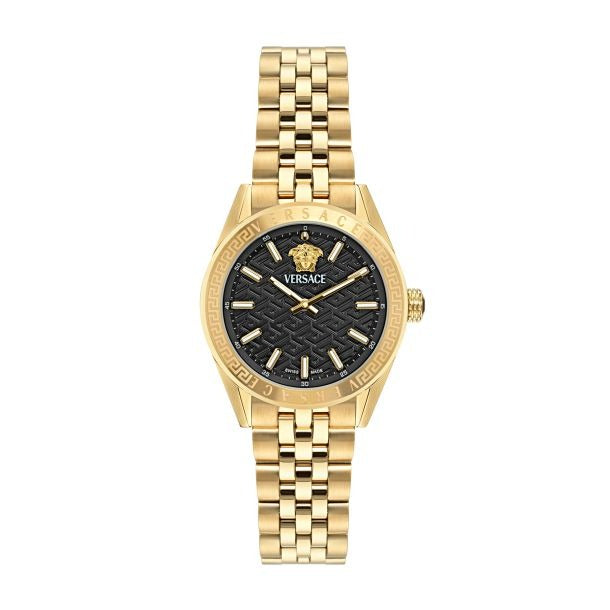 Versace V-Code Quartz Black Dial Gold Steel Strap Watch for Women - VE8I00724 Authentic Buy Shop Now
