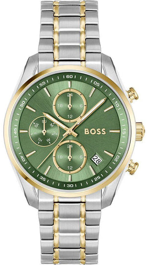 Hugo Boss Grand Tour Chronograph Green Dial Two Tone Steel Strap Watch for Women - 1502766 Authentic Buy Shop Now