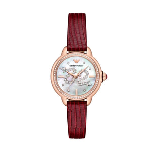 Emporio Armani Mia Mother of Pearl Dial Red Leather Strap Watch for Women - AR11646 Authentic Buy Shop Now