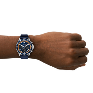 Emporio Armani World Explorer Chronograph Blue Dial Blue Silicone Strap Watch for Men - AR11696 Authentic Buy Shop Now