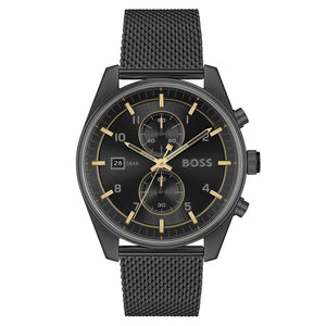 Hugo Boss Skytraveller Chronograph Black Dial Black Mesh Strap Watch for Men - 1514150 Authentic Buy Shop Now