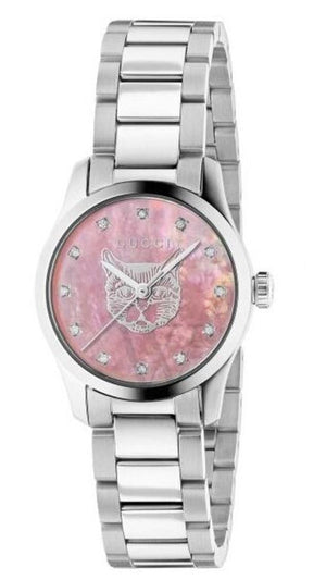 Gucci G Timeless Diamonds Pink Mother of Pearl Dial Silver Steel Strap Watch for Women - YA1265025 Authentic Buy Shop Now