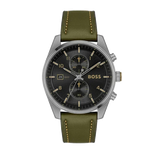 Hugo Boss Skytraveller Chronograph Black Dial Green Leather Strap Watch for Men - 1514148 Authentic Buy Shop Now