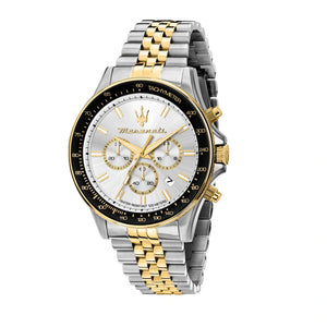 Maserati SFIDA Chronograph Silver Dial Two Tone Steel Strap Watch for Men - R8873640024 Authentic Buy Shop Now