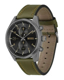 Hugo Boss Skytraveller Chronograph Black Dial Green Leather Strap Watch for Men - 1514148 Authentic Buy Shop Now