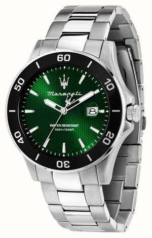 Maserati Competizione Green Dial Silver Steel Strap Watch for Men - R8853100038 Authentic Buy Shop Now