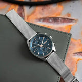 Hugo Boss Skytraveller Chronograph Blue Dial Silver Mesh Strap Watch for Men - 1514149 Authentic Buy Shop Now